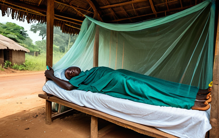 기니에서 가장 흔한 질병 및 예방 방법 - Malaria Prevention**
"A family in a rural Guinean village sleeping under insecticide-treated mosqui...