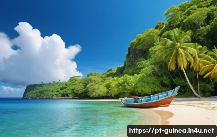 기니 관광 필수 코스 - A serene, pristine tropical beach in Guinea with fine white sand and crystal-clear warm waters gentl...